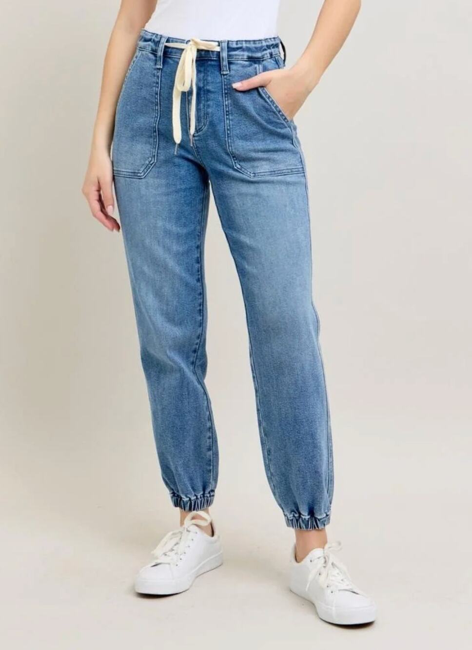 Judy Blue Denim Jogger Jeans Size 28 Drawstring Waist Ankle Utility Pockets